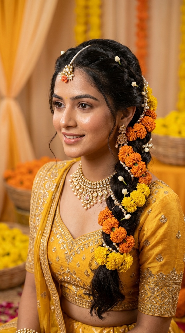 Traditional Braid with Marigolds