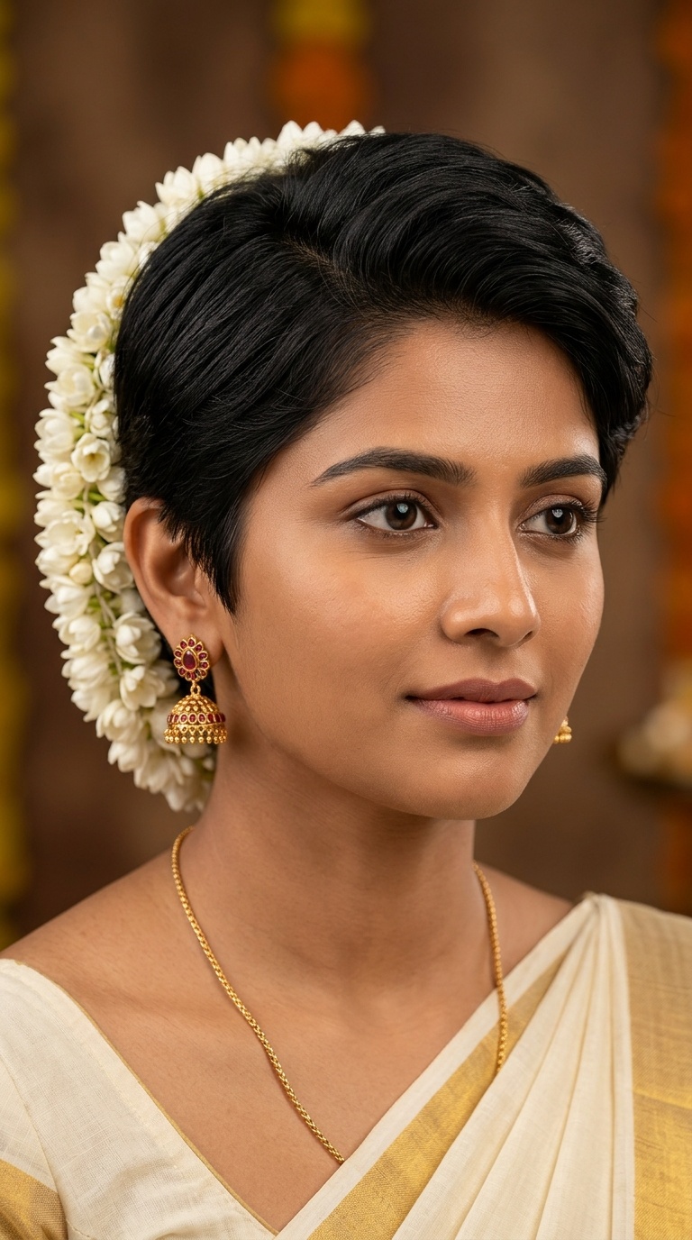 Traditional Gajra Wrap for Pixie Cuts