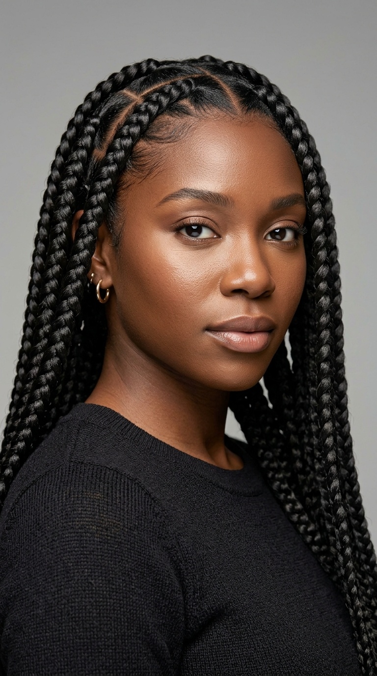 Triangle Parted Jumbo Braids