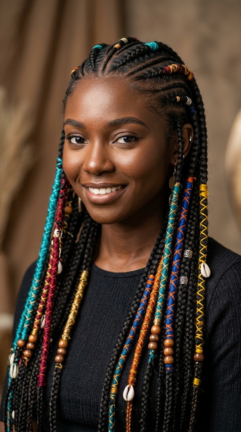 Tribal Braids with Colorful Thread Wraps