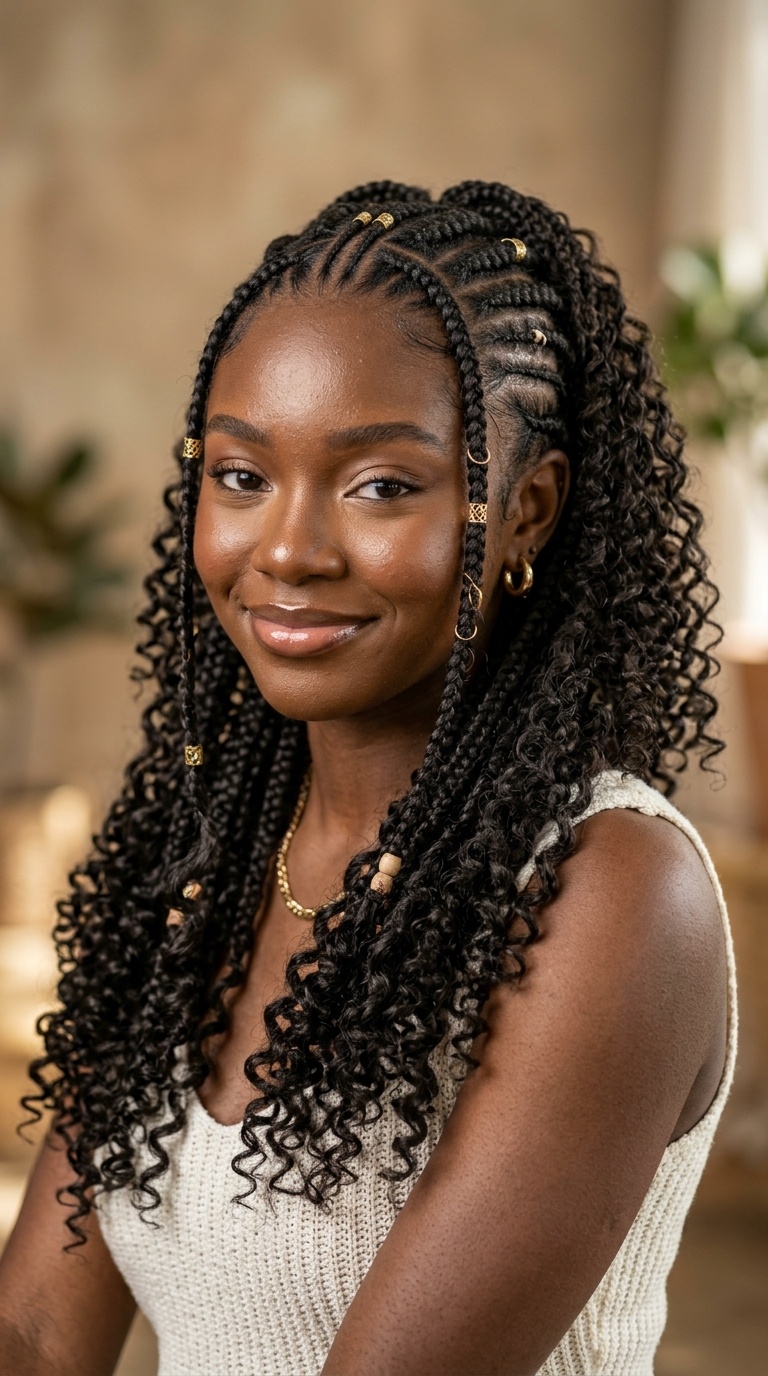 Tribal Braids with Curly Extensions