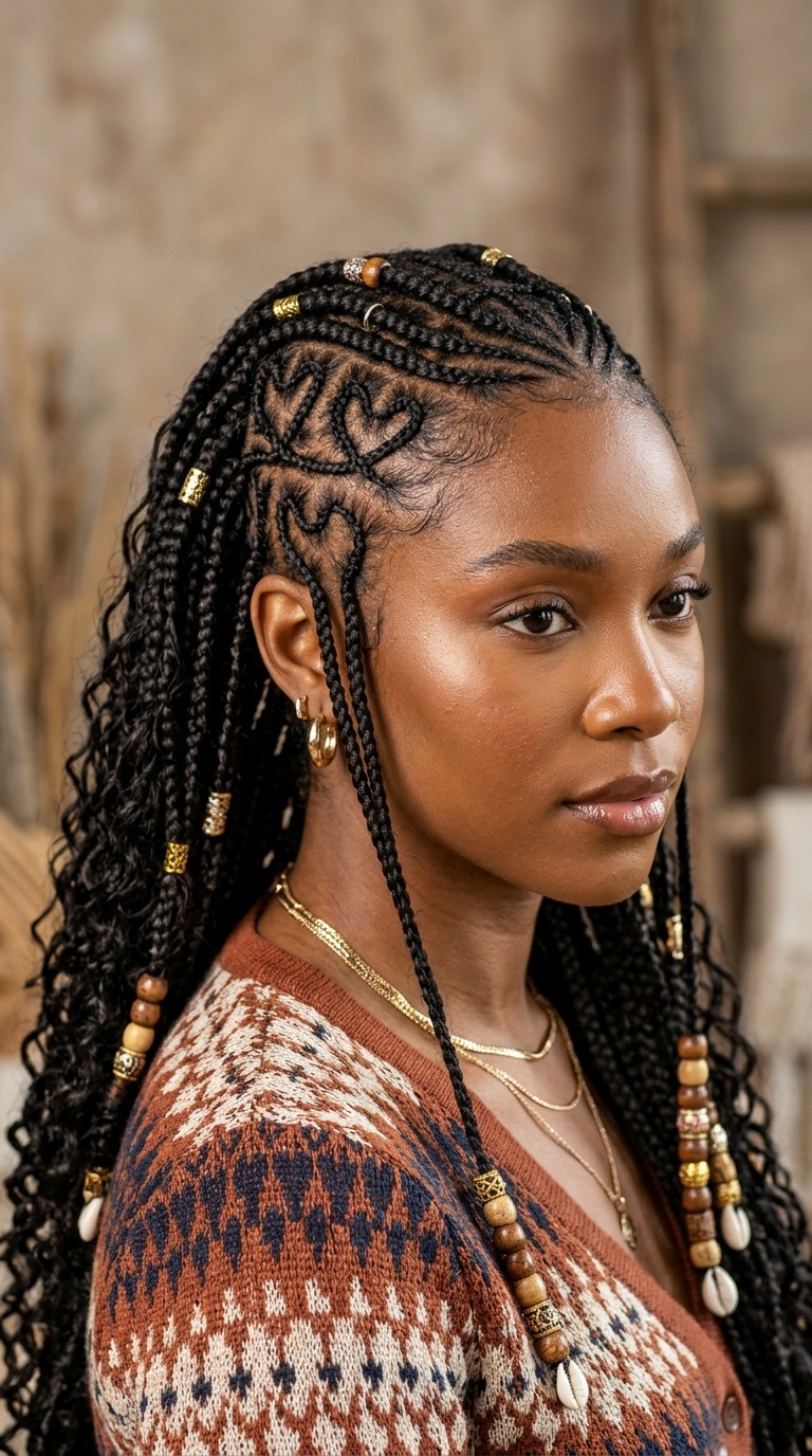 Tribal Braids with Heart Patterns
