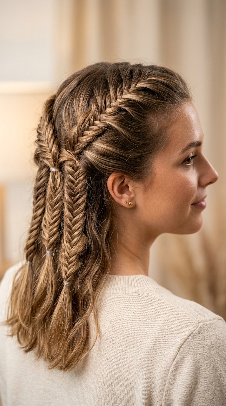 Triple Fishtail Half-Up Style