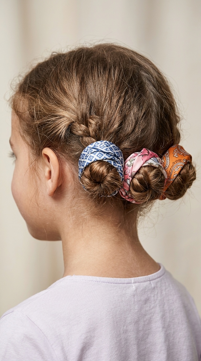 Triple Low Buns with Silk Mini-Scarves