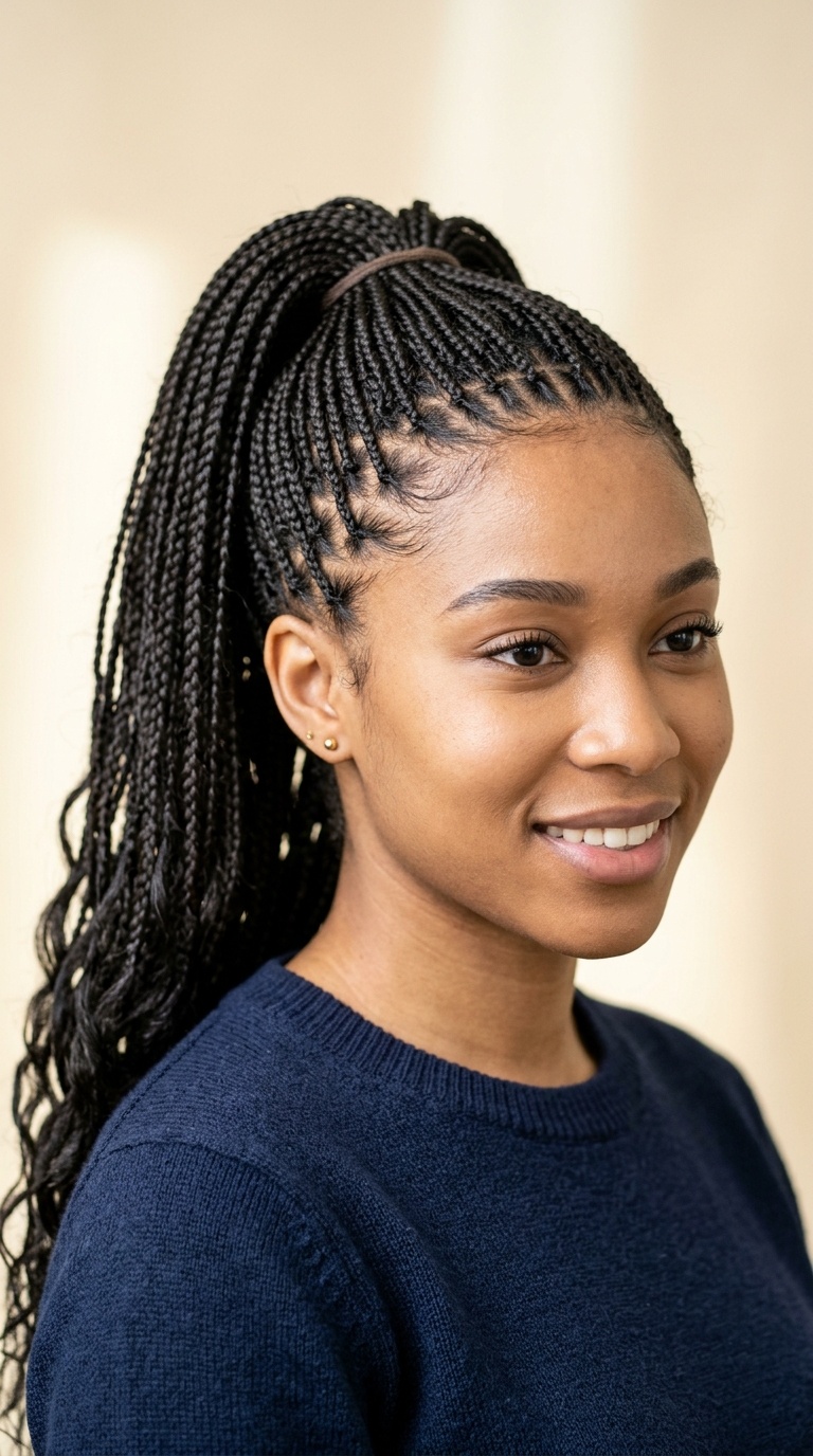 Triple Micro Braids into a Ponytail