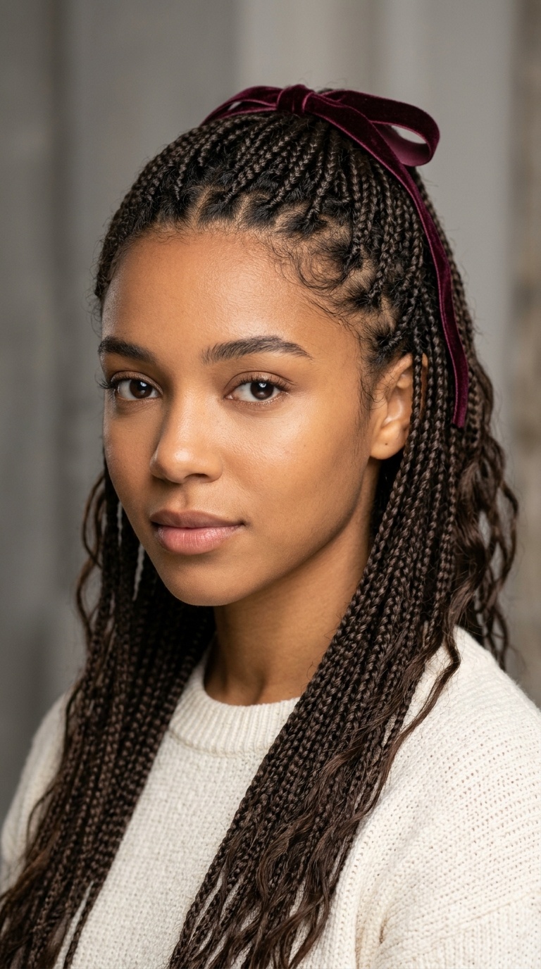 Triple Micro-Braids with Velvet Tie