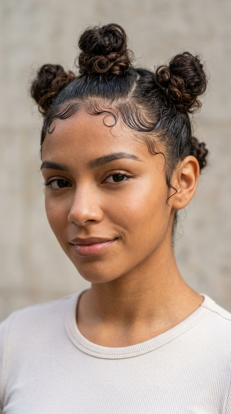 Triple Mini-Buns with Gel-Defined Baby Hairs