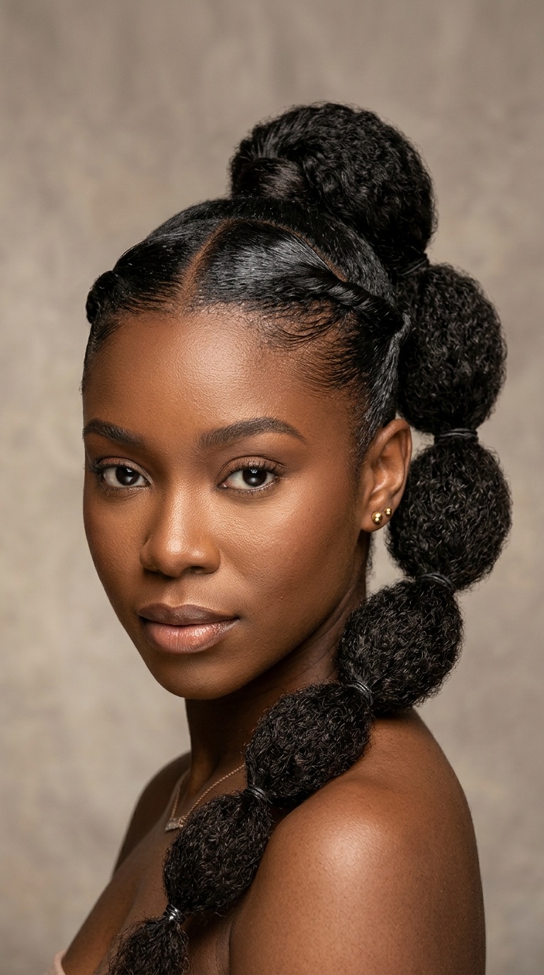 Triple-Parted Bubble Ponytail