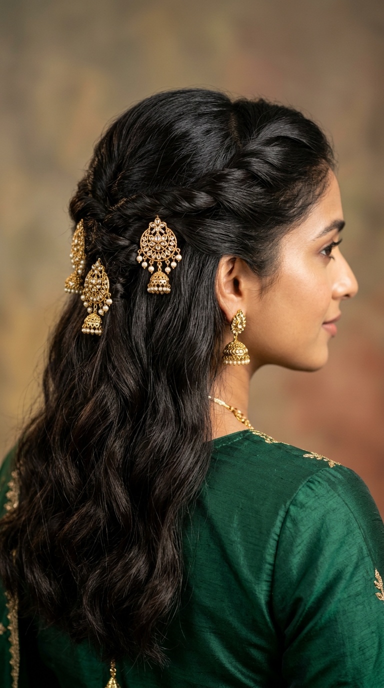 Triple-Twist Half-Up Style with Jhumka Pins
