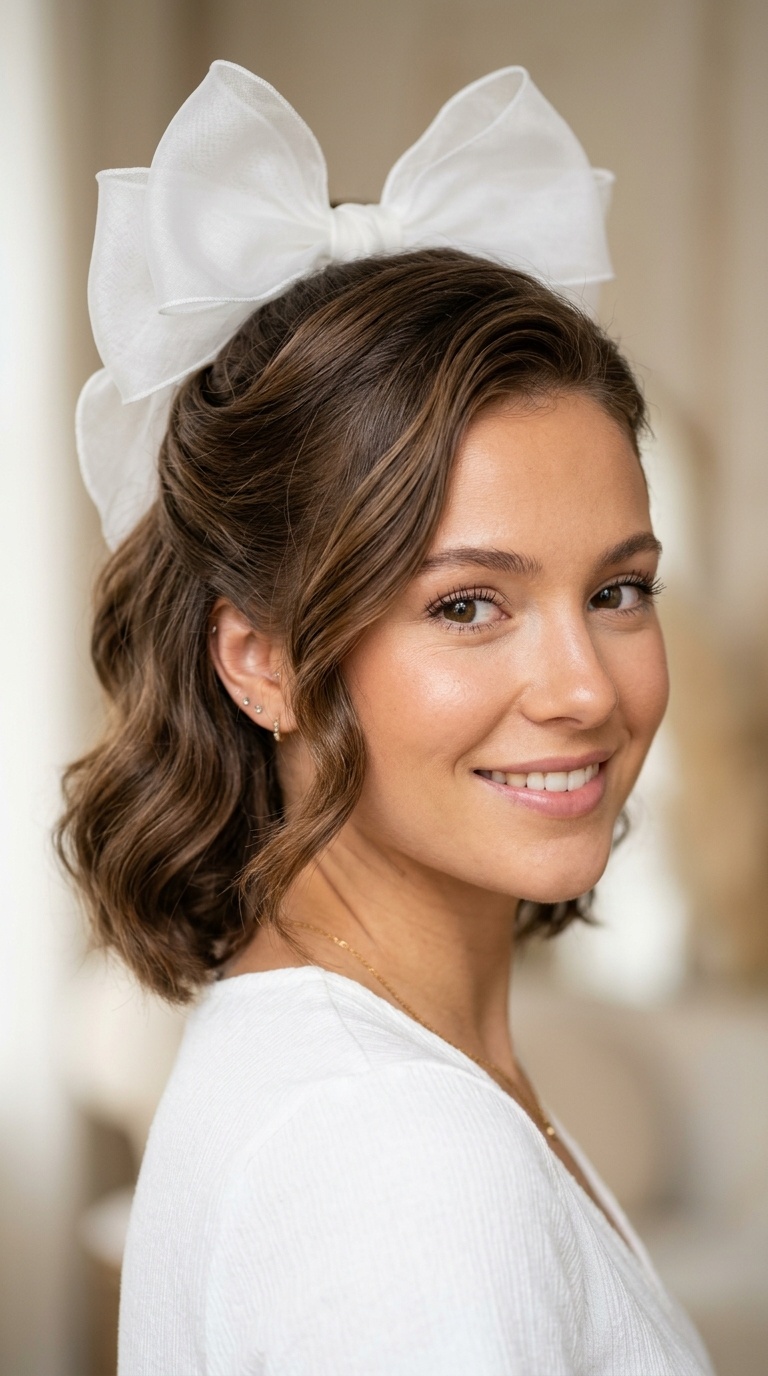 Tucked-Back Waves with Organza Bow