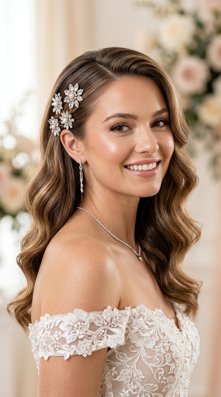 Tucked Back Waves with Statement Pins