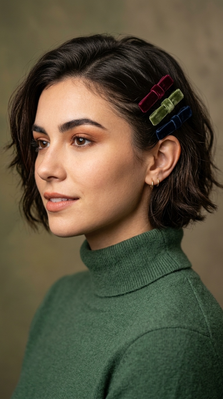 Tucked-Behind-the-Ear Bob with Stacked Velvet Clips