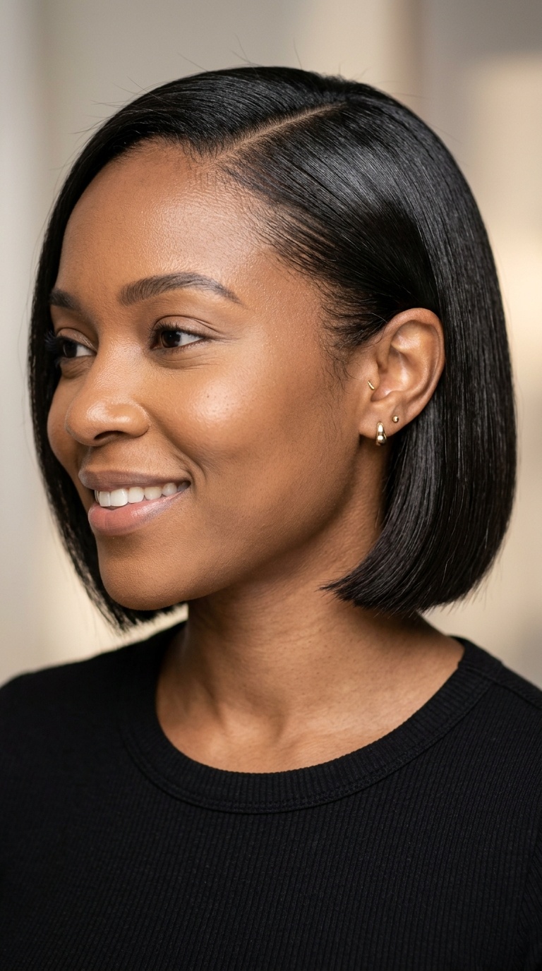 Tucked-Behind-the-Ear Sleek Bob