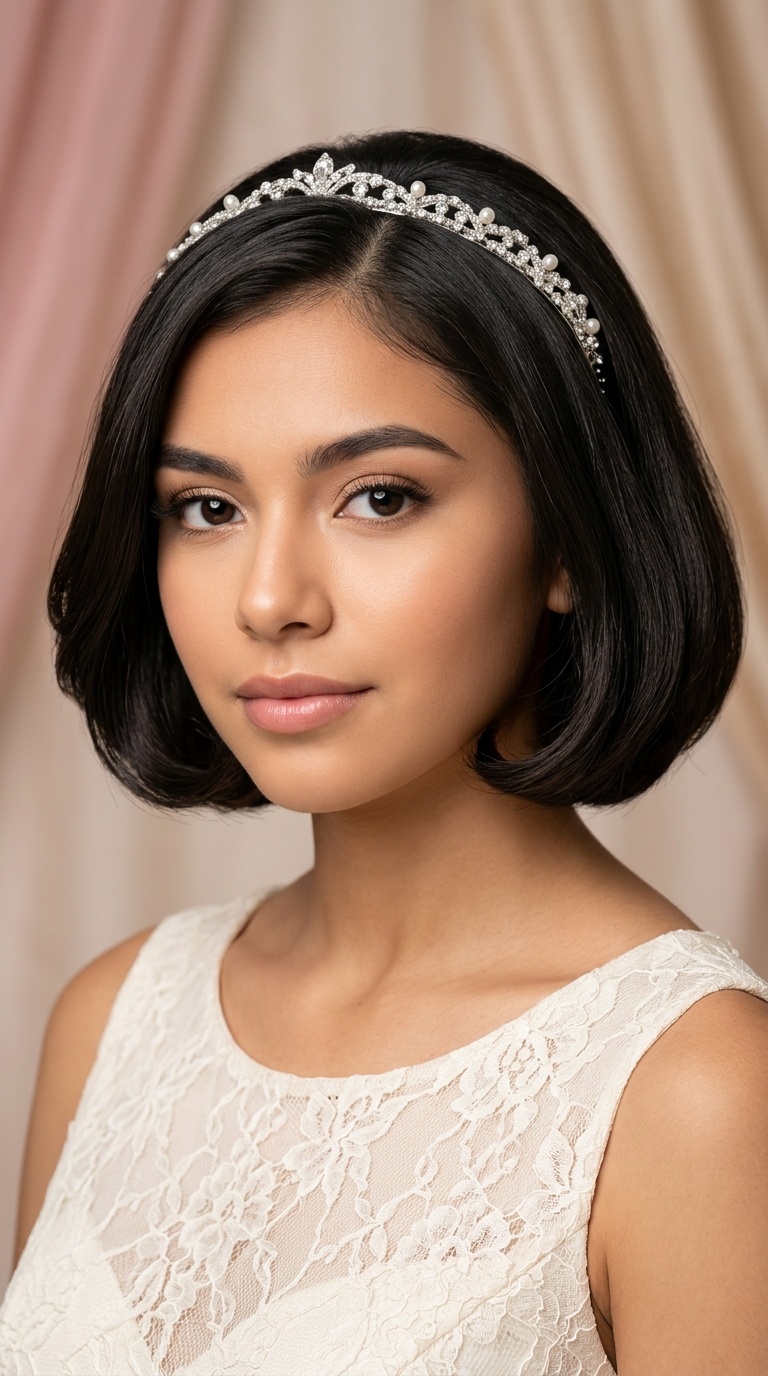 Tucked-Under Bob with Headband Style Tiara