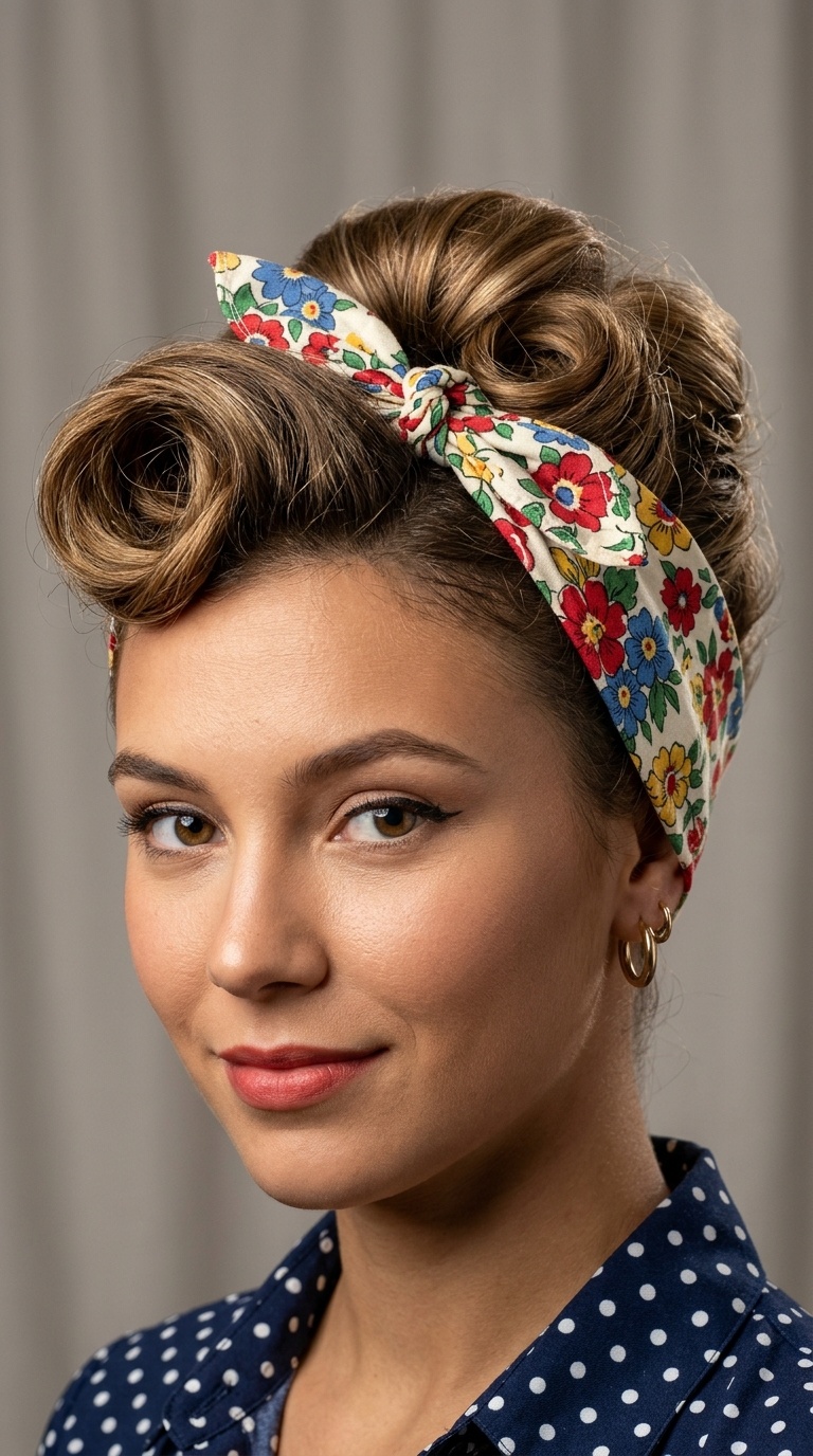 Tucked Updo with Floral Bandana