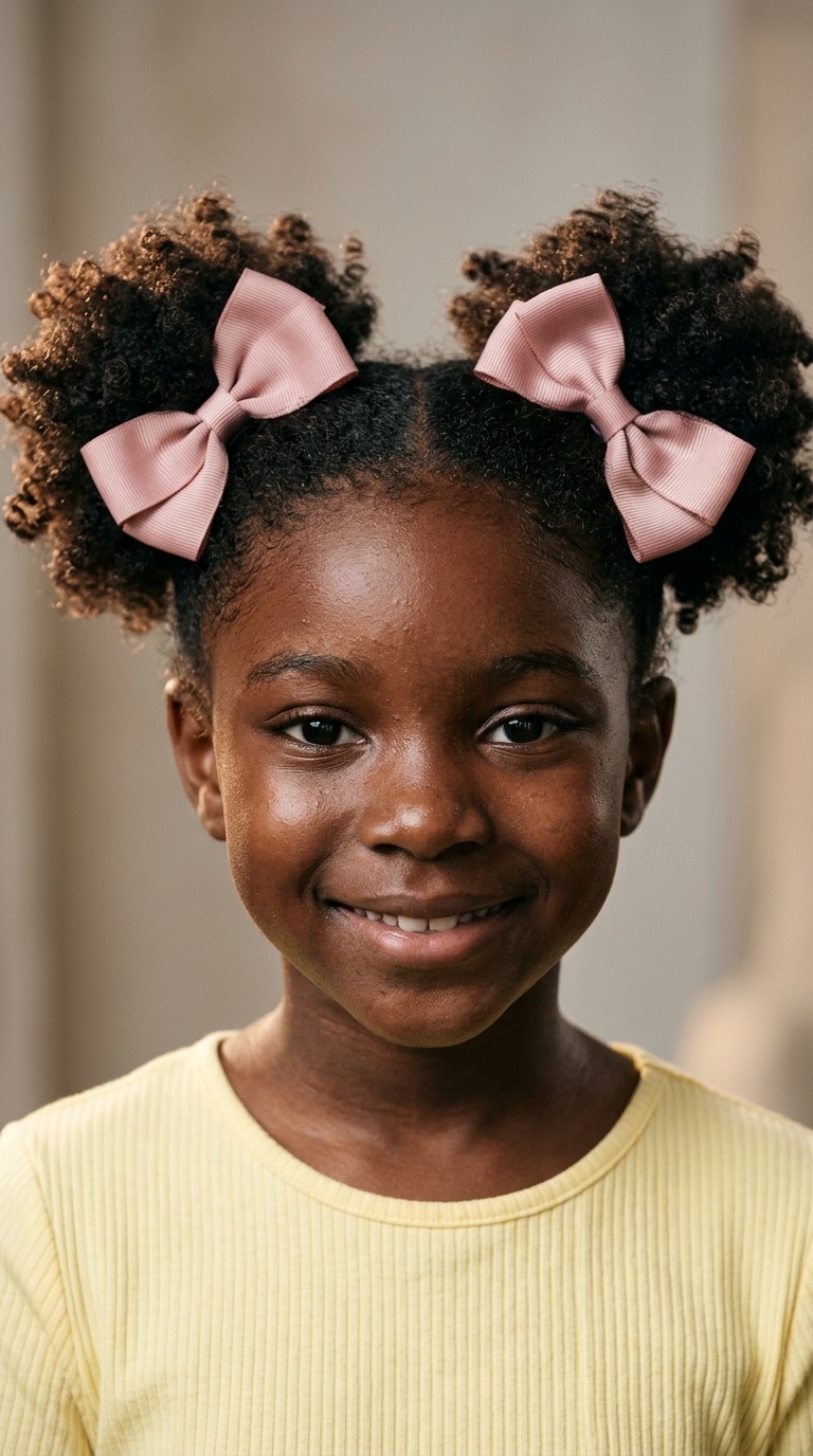 Twin Afro Puffs with Ribbon Bows