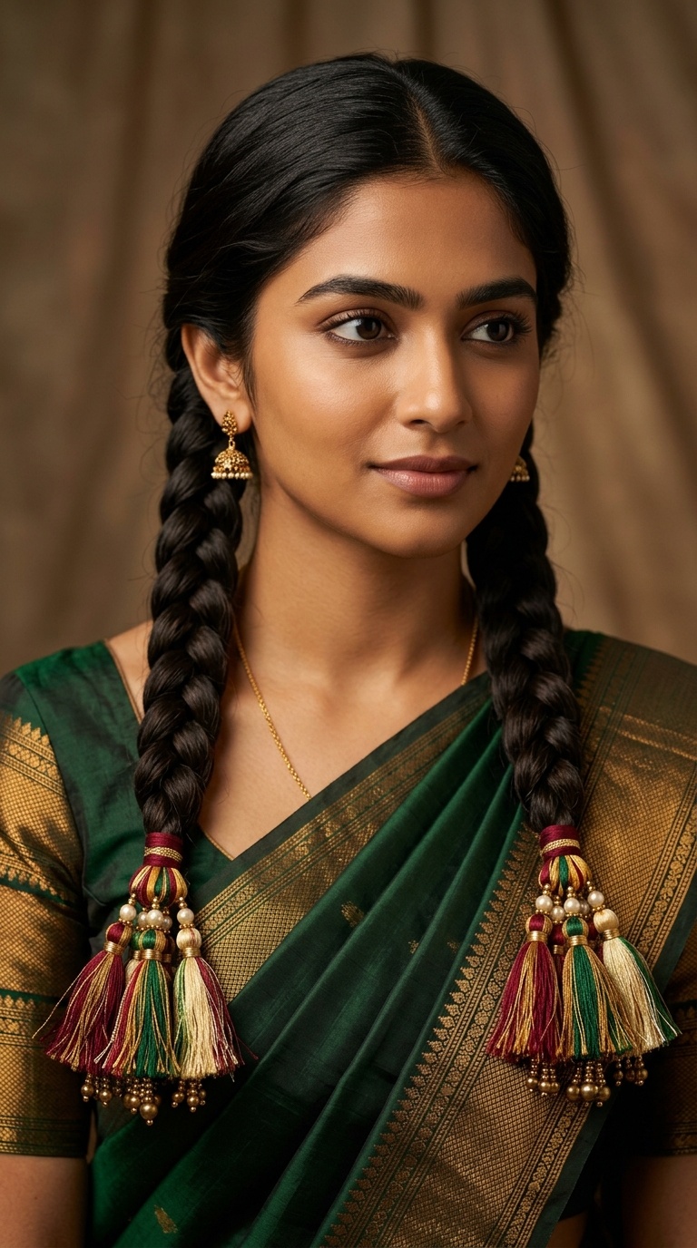 Twin Braids with Kunjalam Tassels