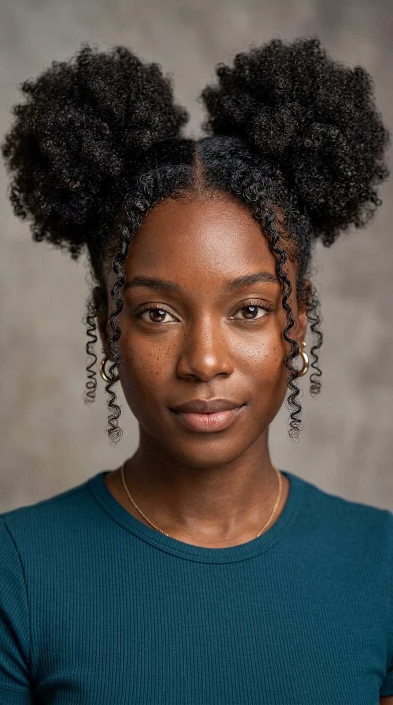 Twin Puffs with Face-Framing Tendrils