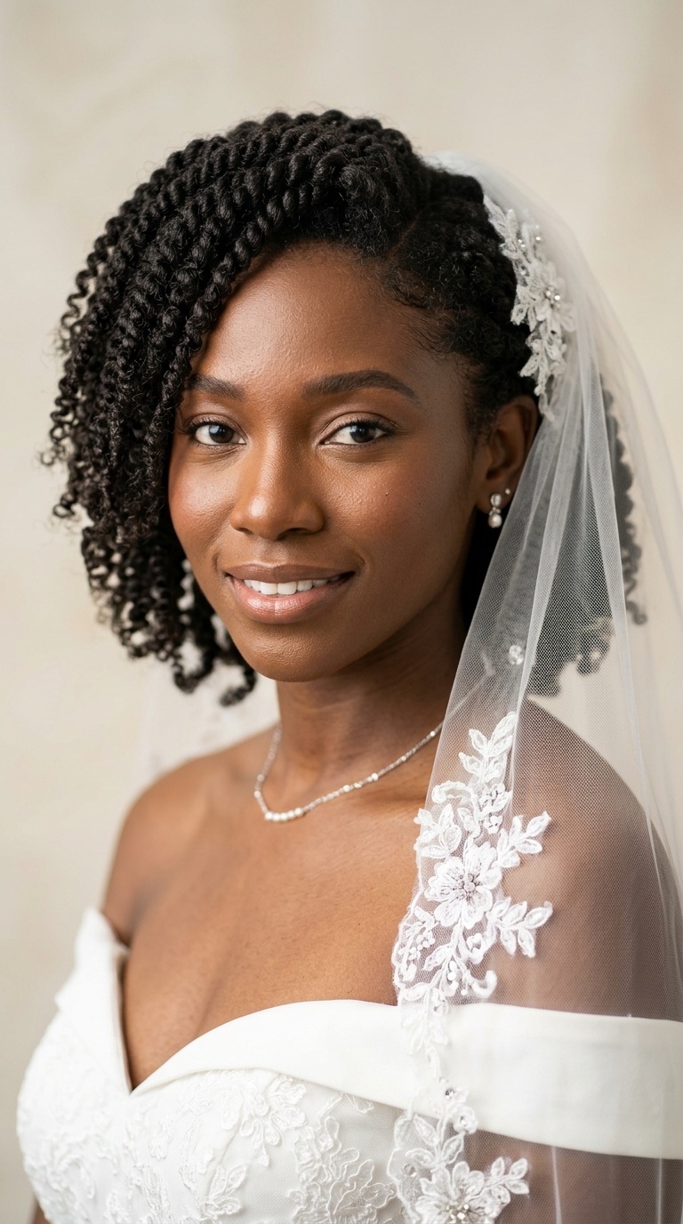 Twist-Out Bob with a Side Veil