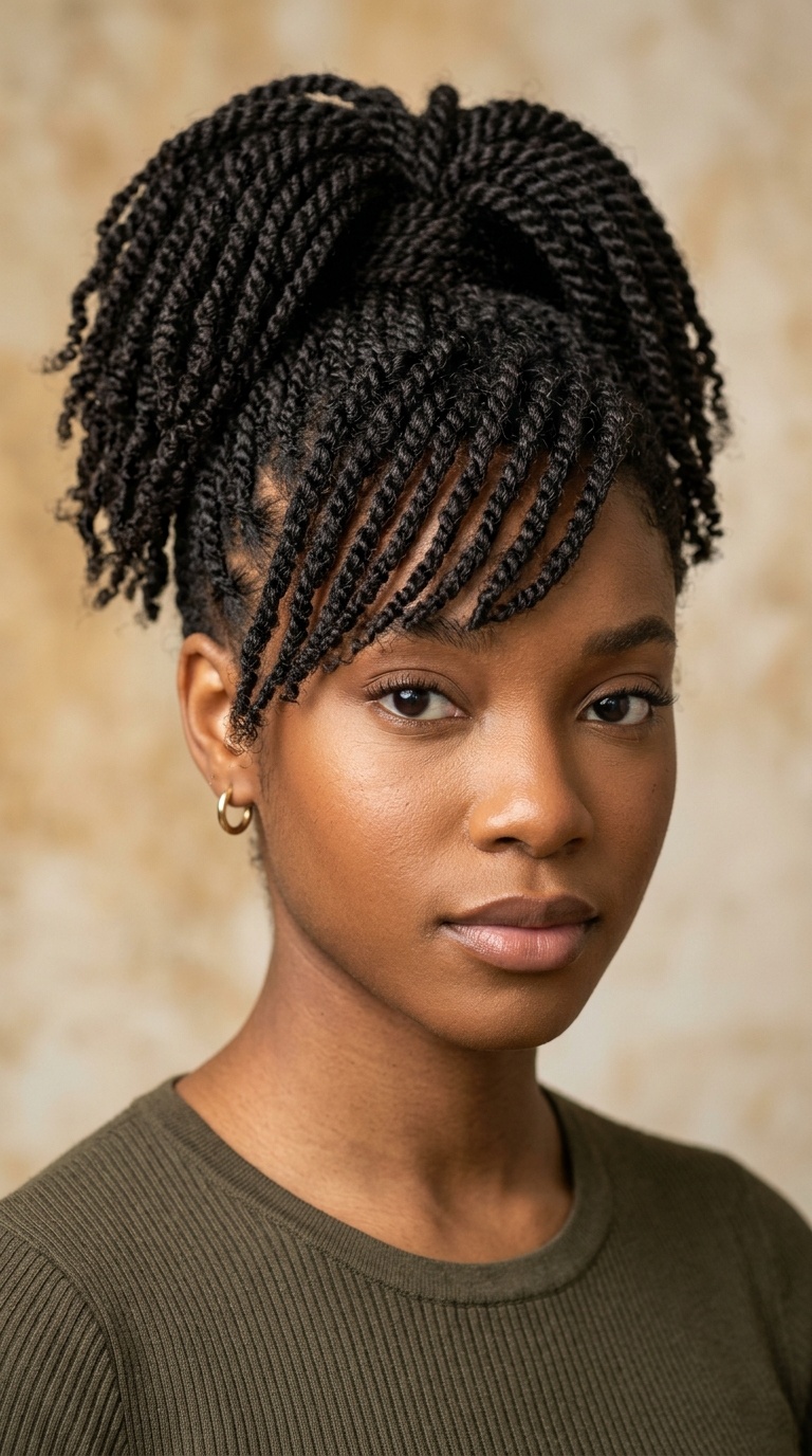 Twisted Bangs with a High Pony