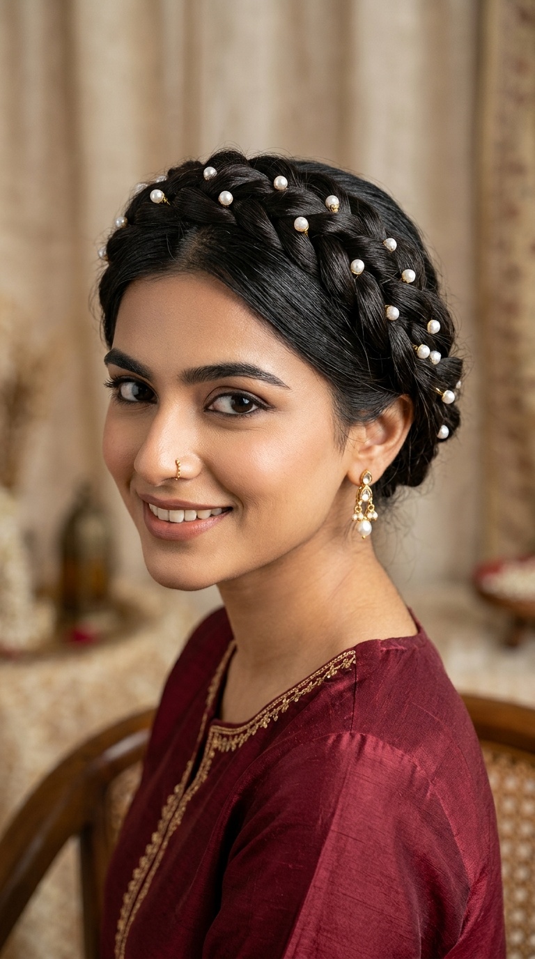 Twisted Crown with Pearl Pins