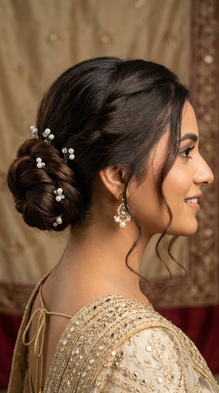 Twisted Donut Bun with Pearl Pins