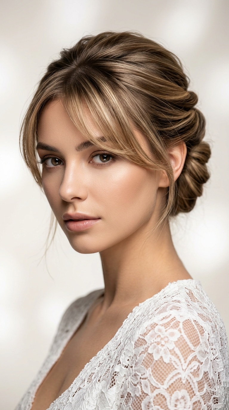 Twisted French Roll with Wispy Side Bangs