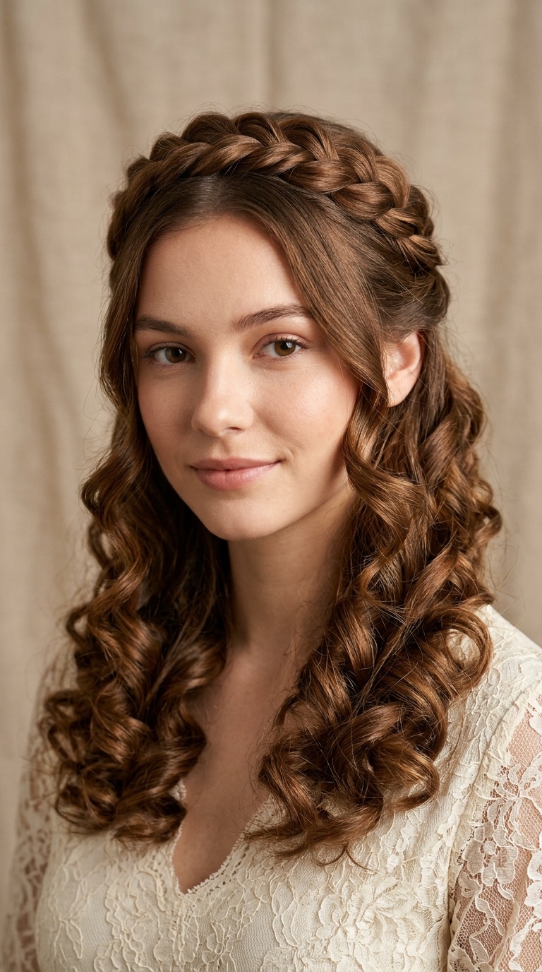 Twisted Half-Up Crown with Vintage Spirals