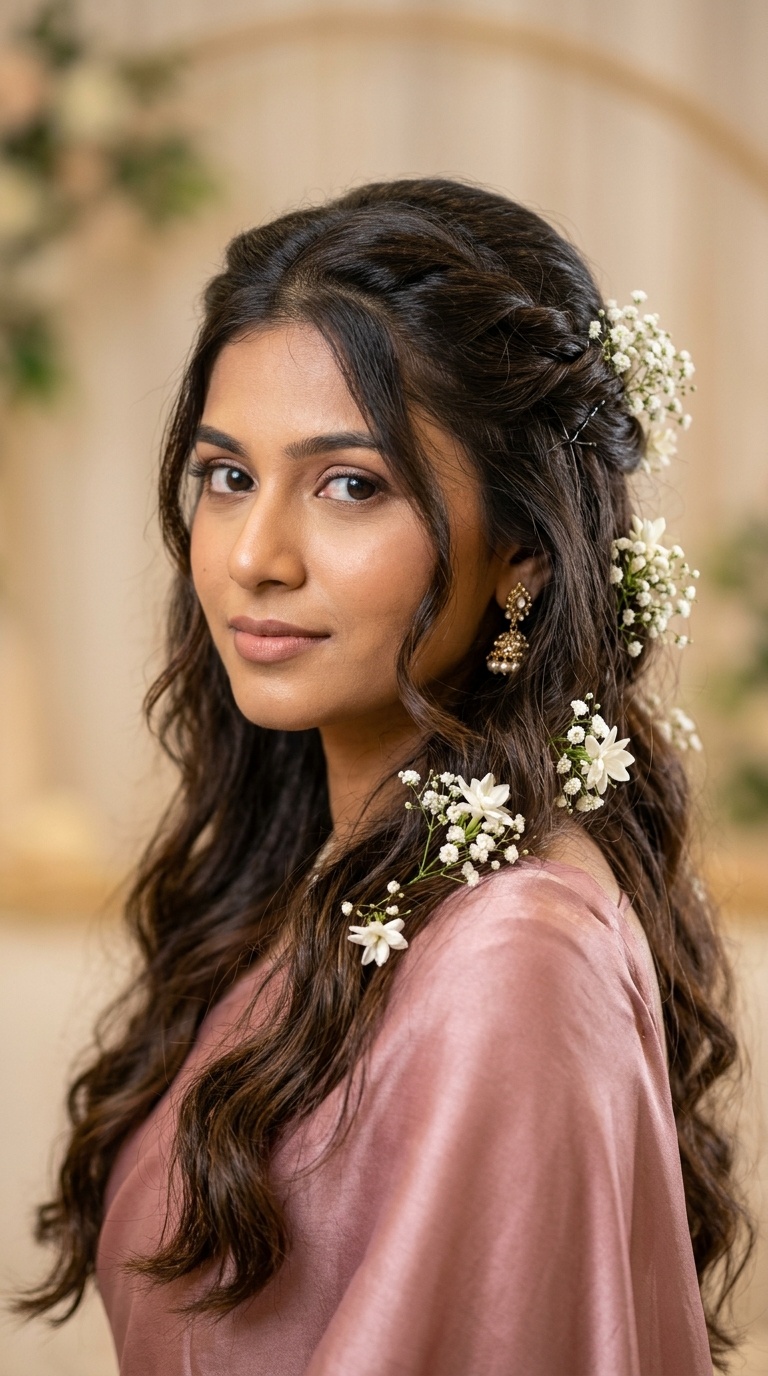 Twisted Half-Up Style with Baby’s Breath