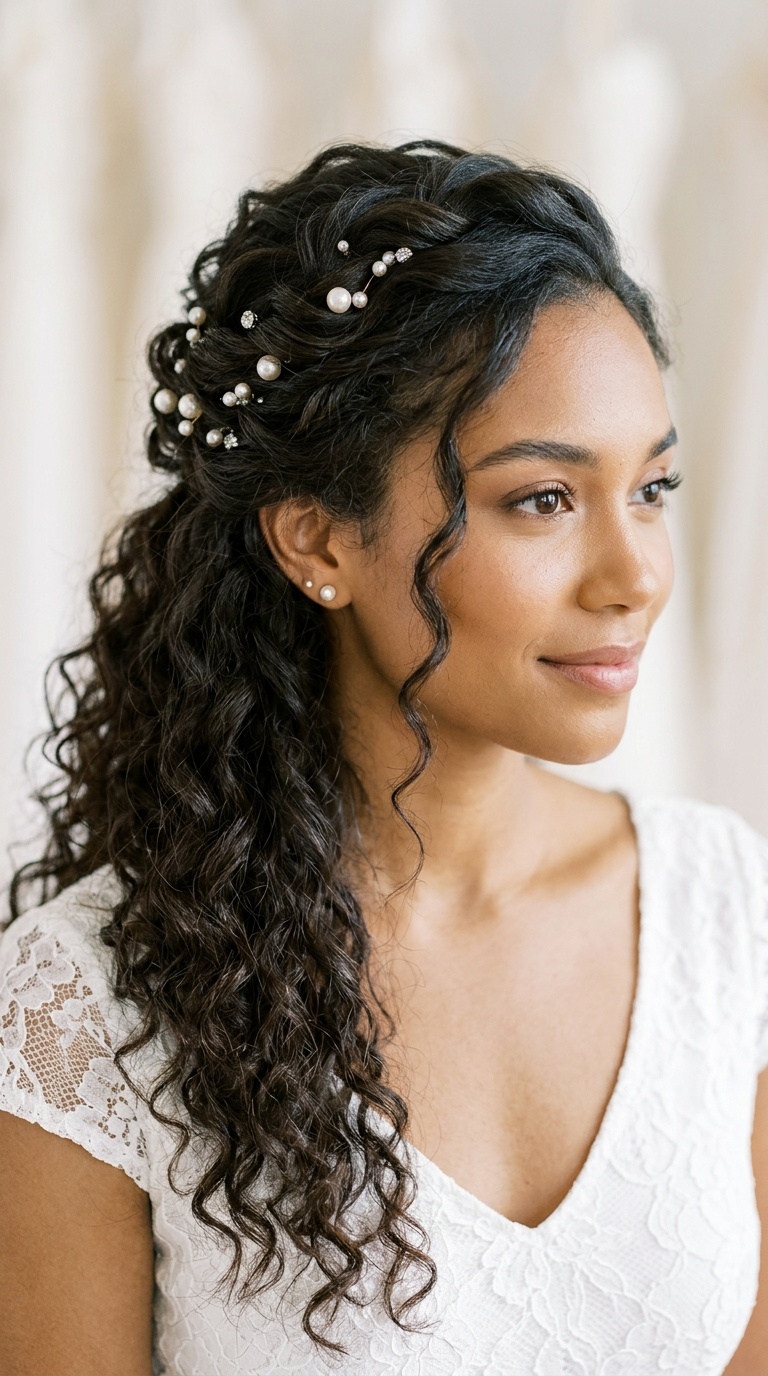 Twisted Half-Up Style with Pearl Accents