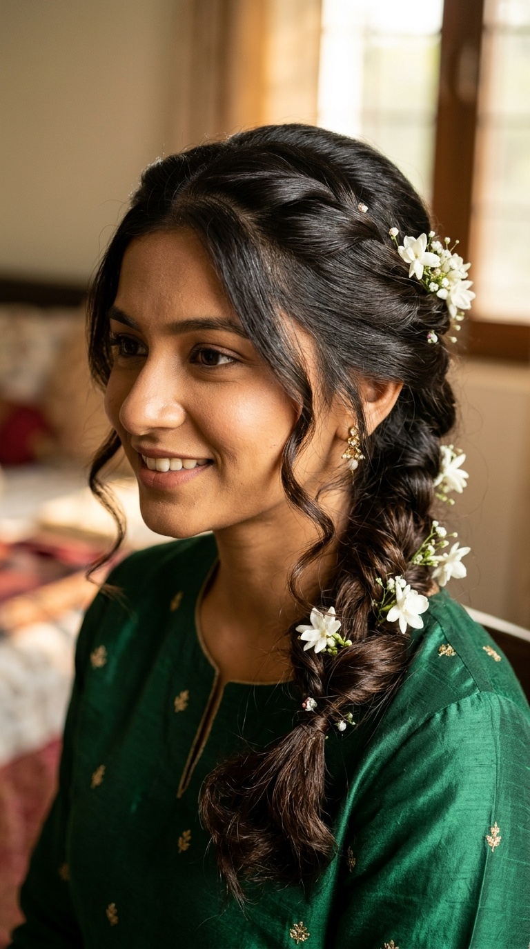 Twisted Half-Updo with Flowers