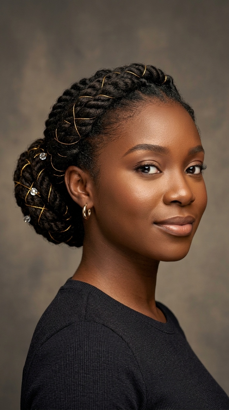 Twisted Low Bun with Gold Thread