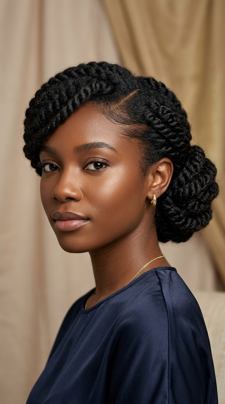 Twisted Low Bun with Swoop Bangs