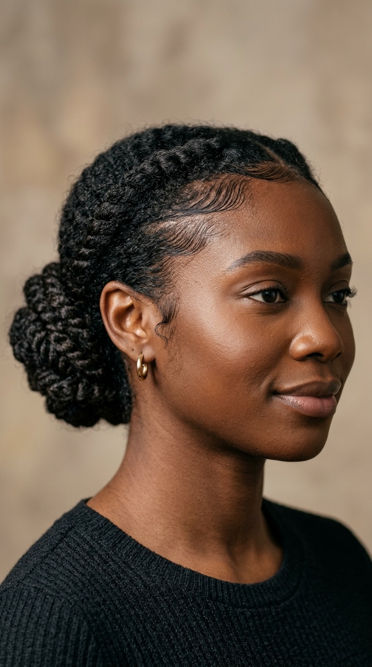 Twisted Low Bun with Swooped Edges