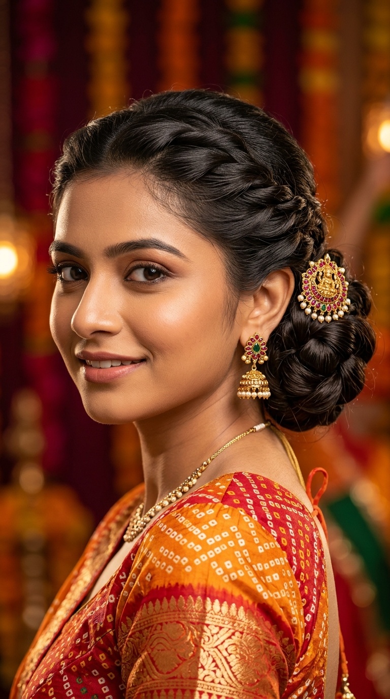 Twisted Low Bun with Temple Jewelry Brooch