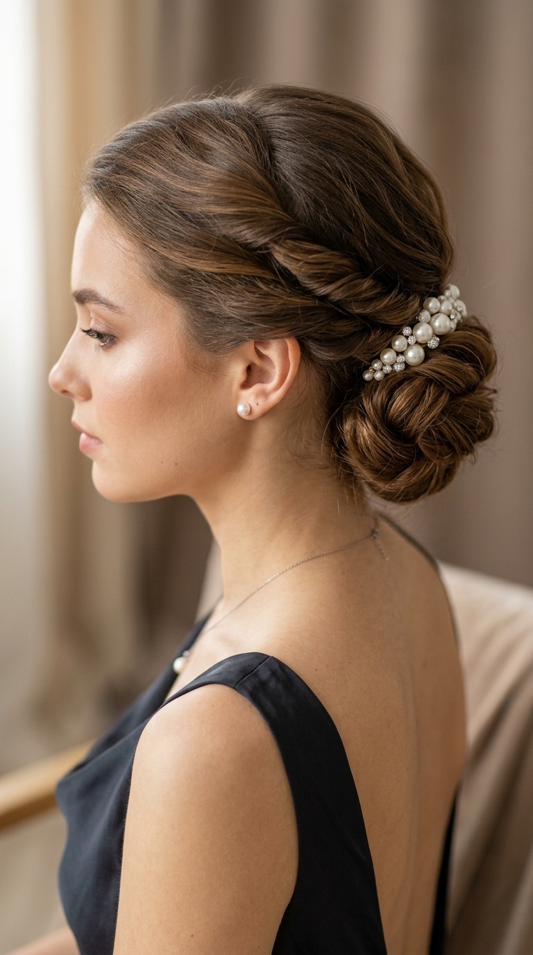 Twisted Low Roll with Pearl Accents
