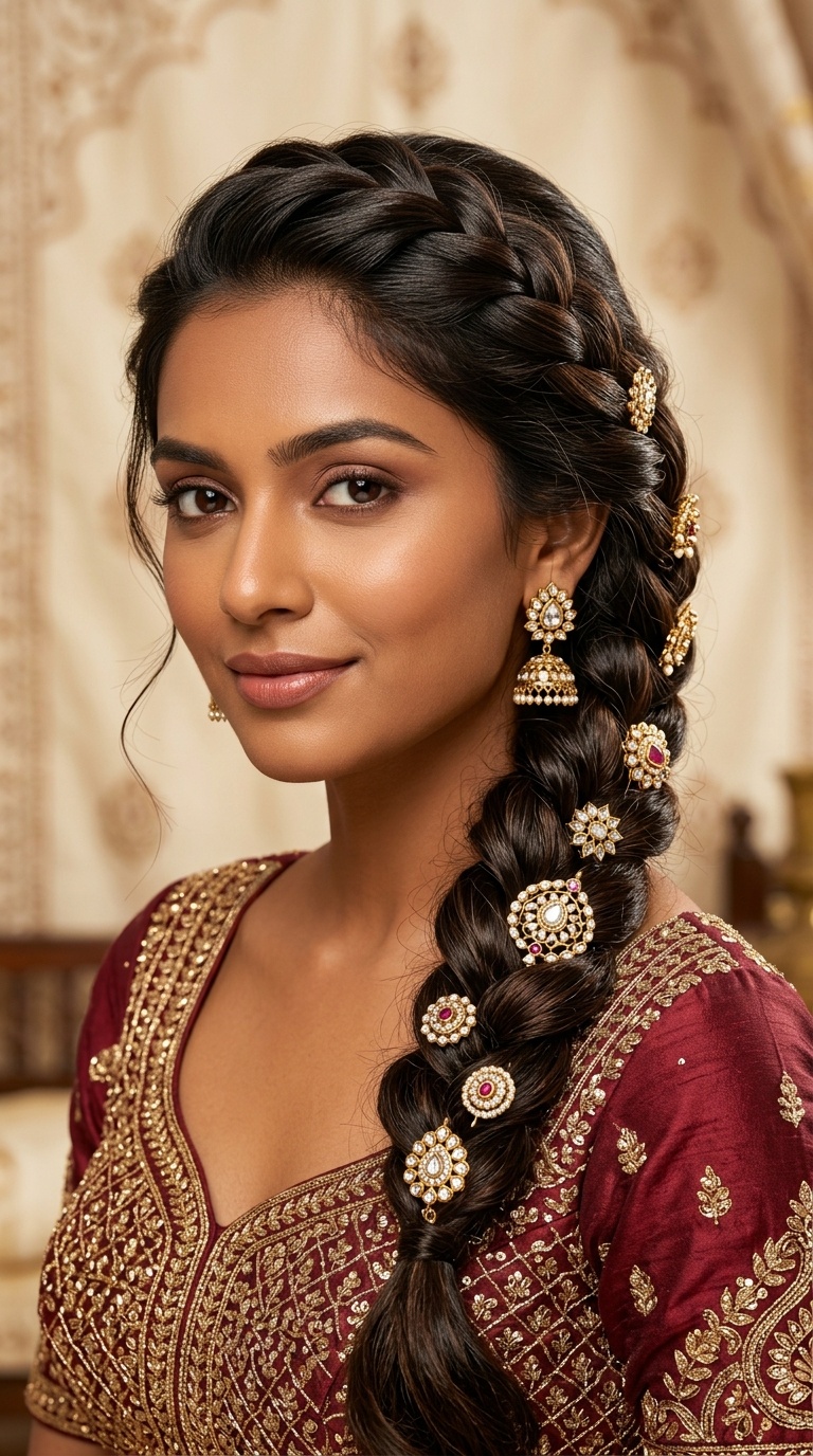 Twisted Rope Braid with Kundan Pins