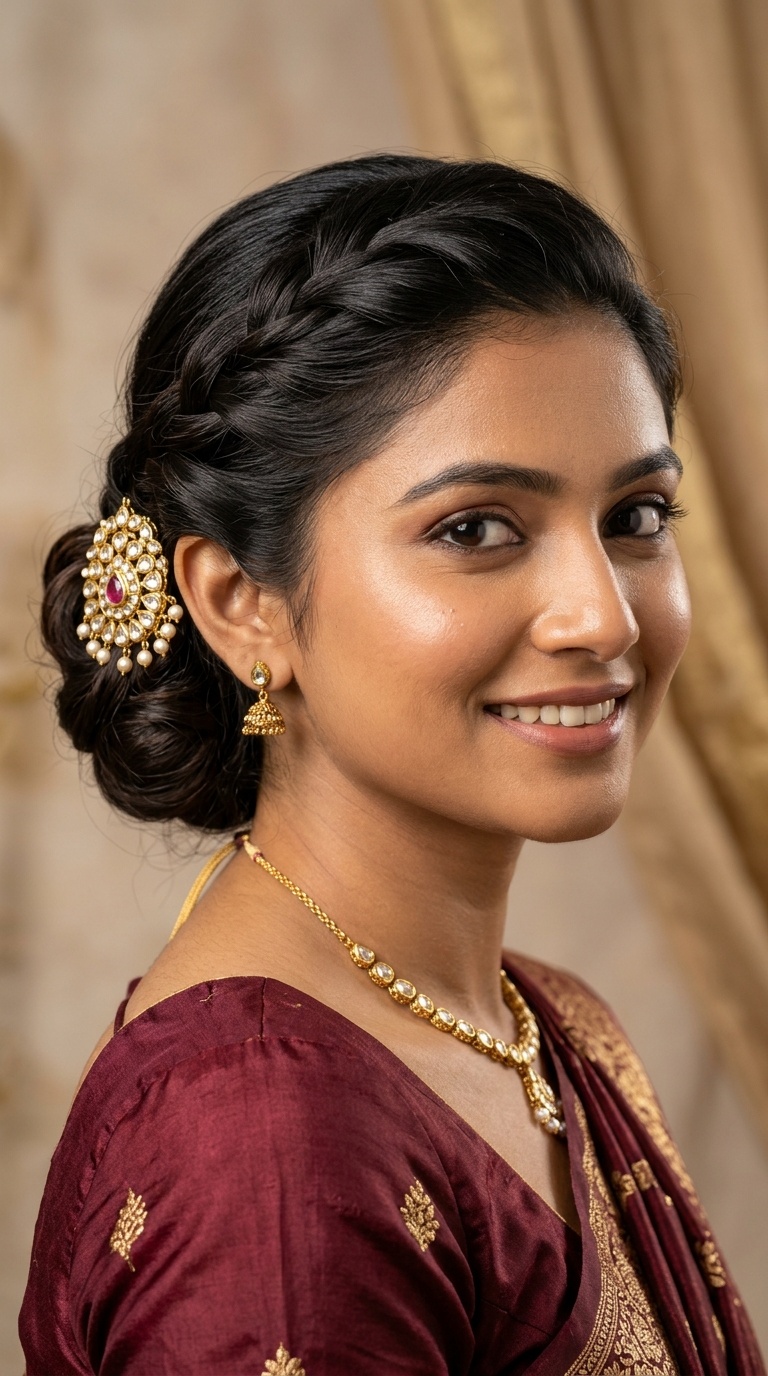 Twisted Side Tucks with Kundan Brooch