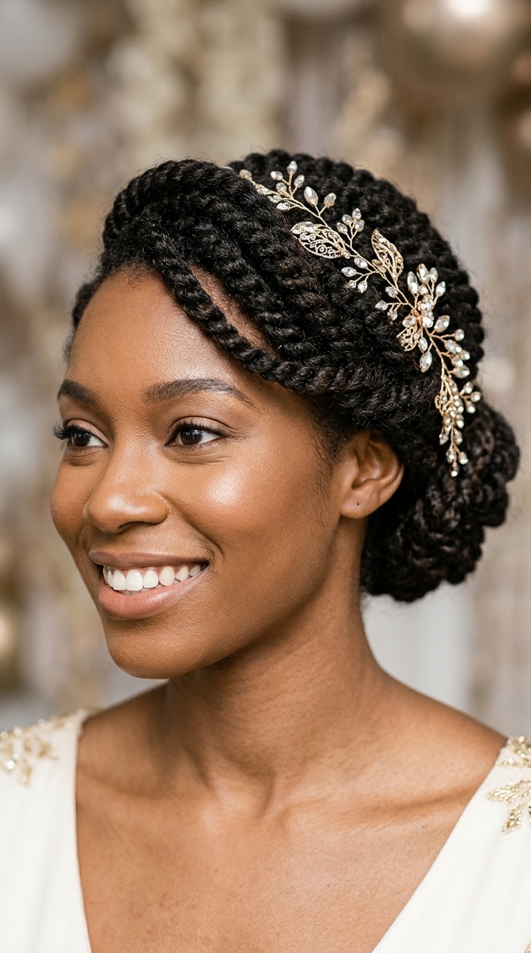 Twisted Updo with a Metallic Vine