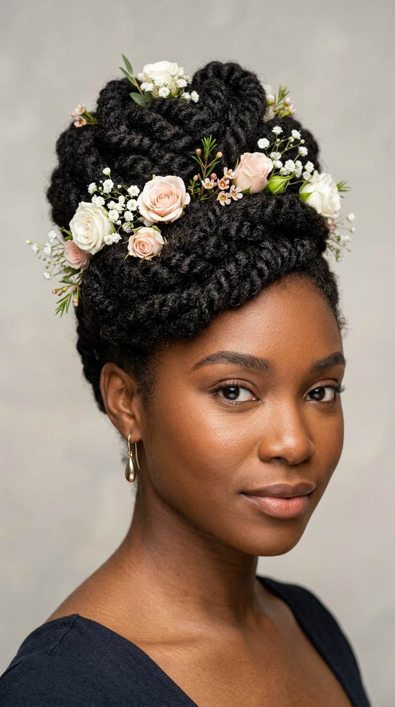 Twisted Updo with Floral Accents