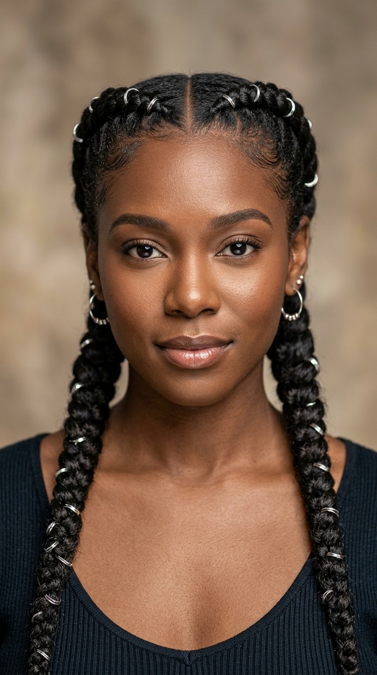 Two Braids with Metallic Ring Accessories