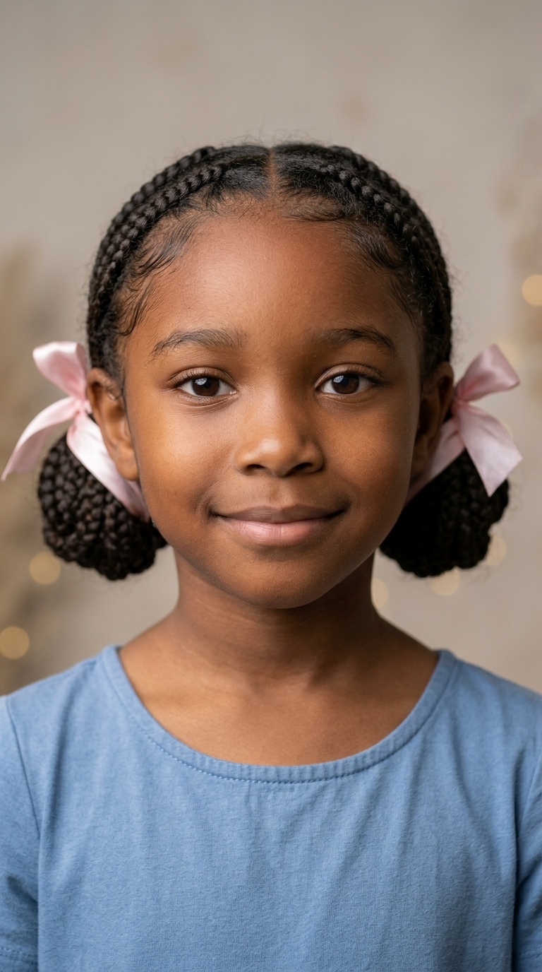 Two Low Braided Buns with Silk Ribbons