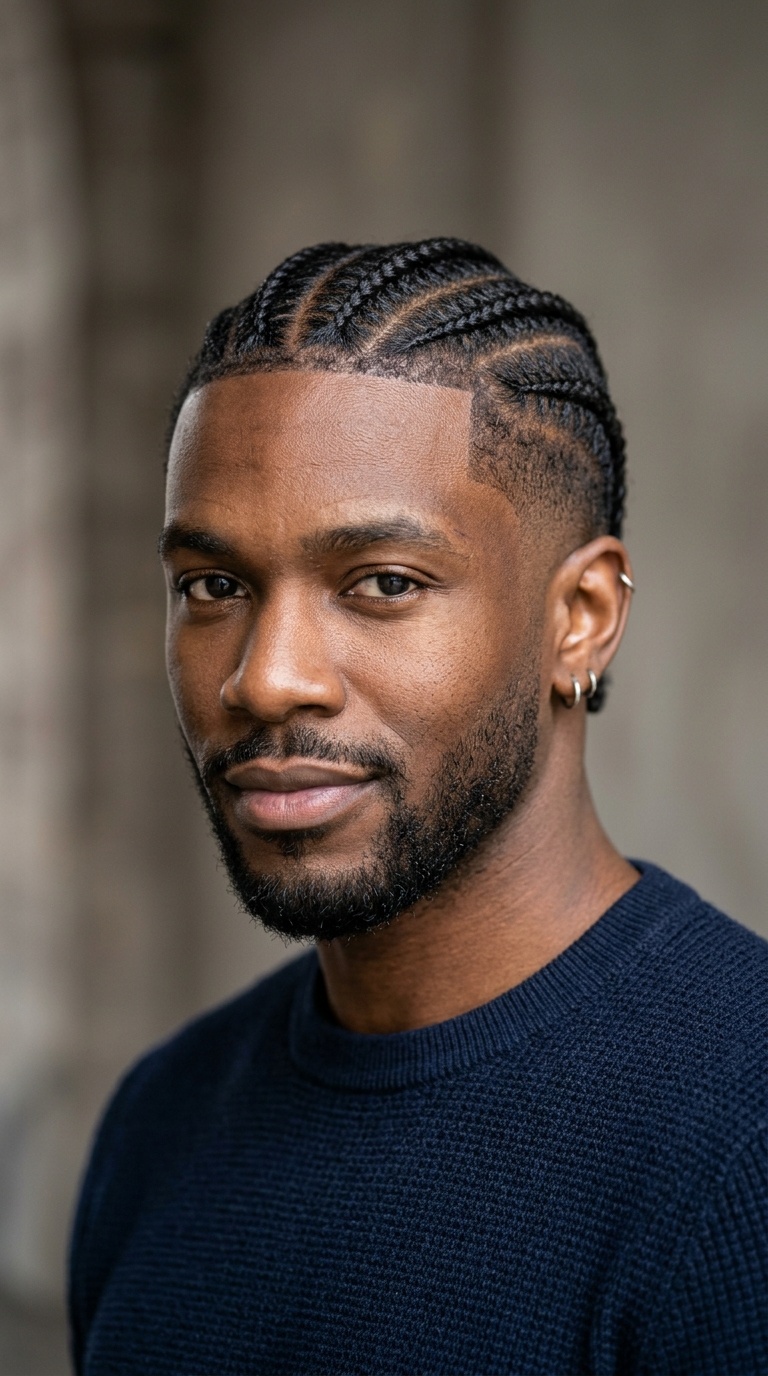Two-Stitch Cornrows with Taper Fade