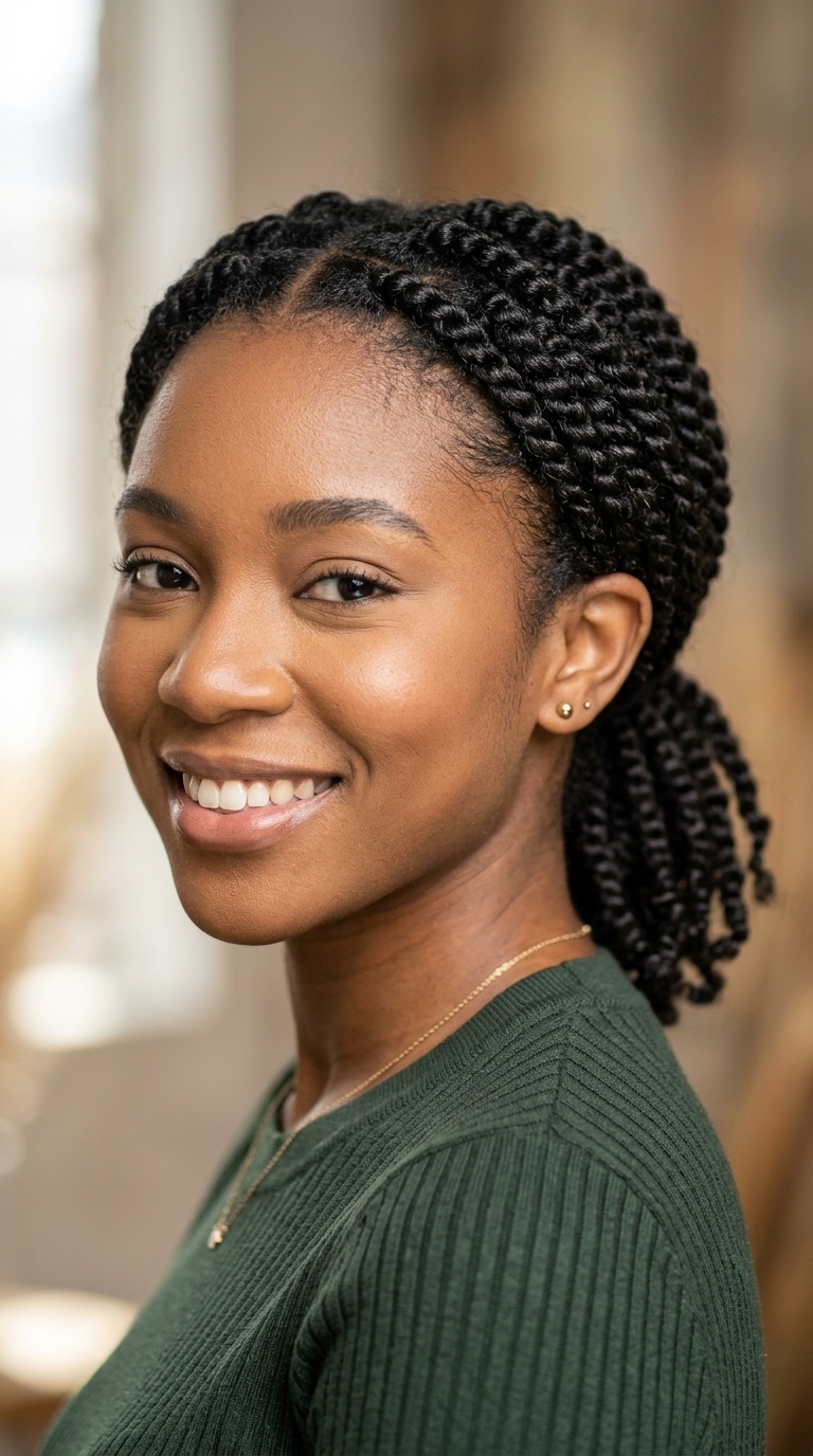 Two-Strand Twists into a Low Ponytail
