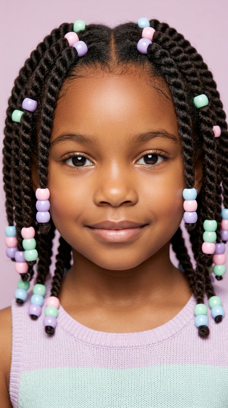 Two Strand Twists with Pastel Beads
