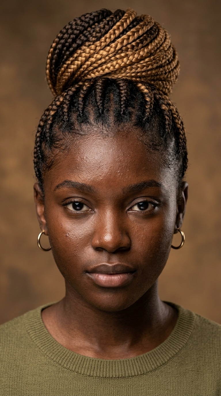 Two-Tone Ombre Cornrow Bun