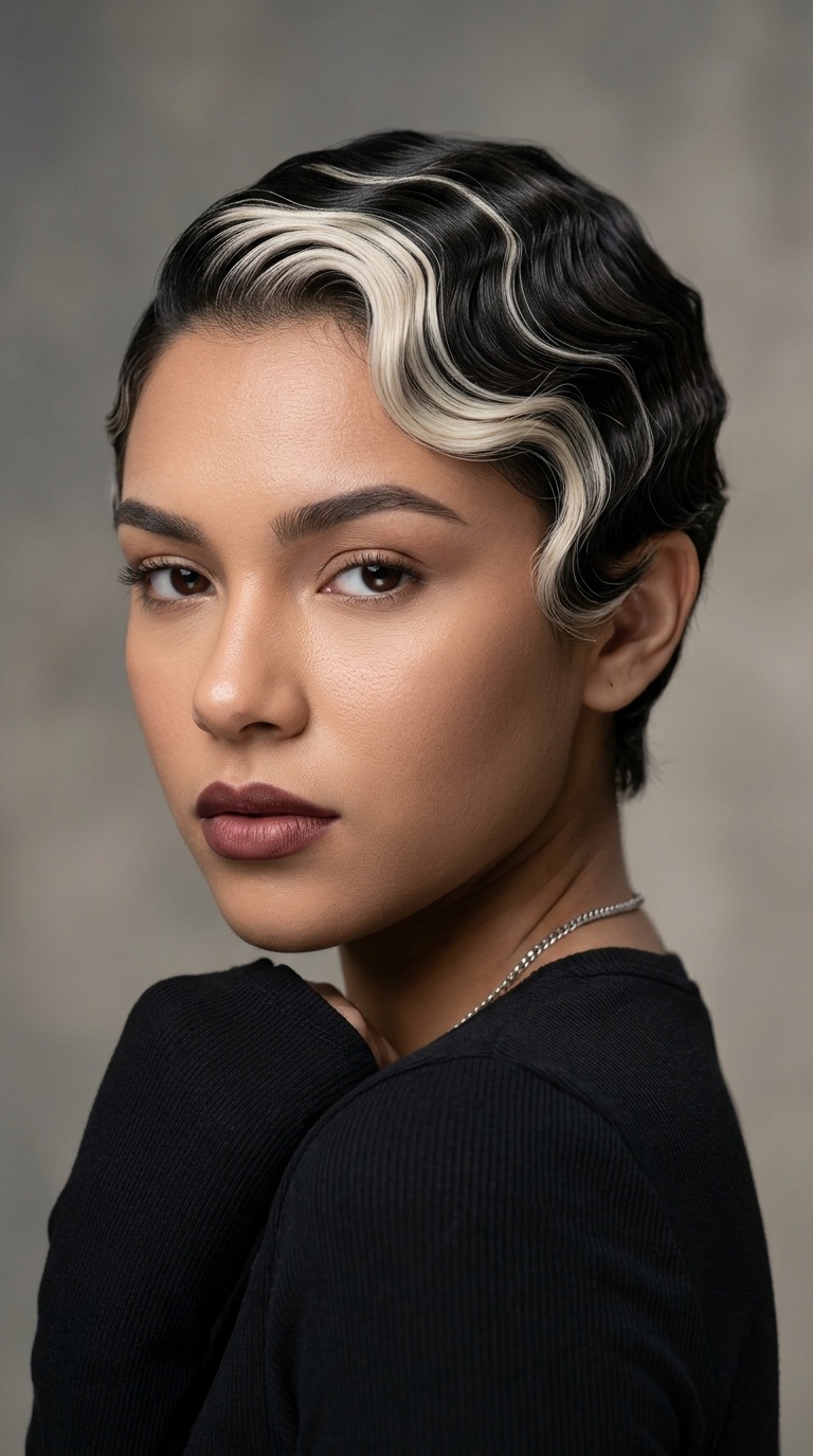 Two-Tone Skunk Stripe Finger Waves
