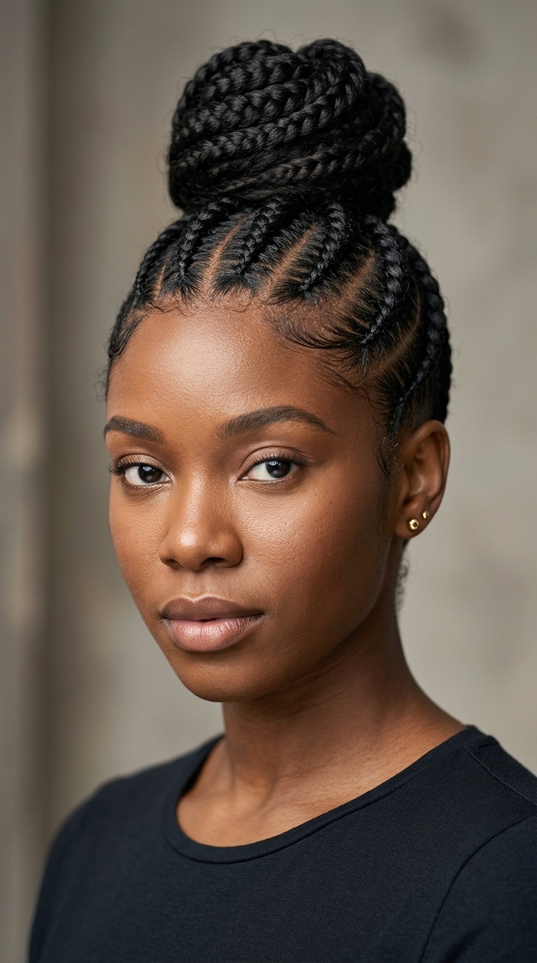 Under-Braid (Upside Down) Cornrows into a High Bun