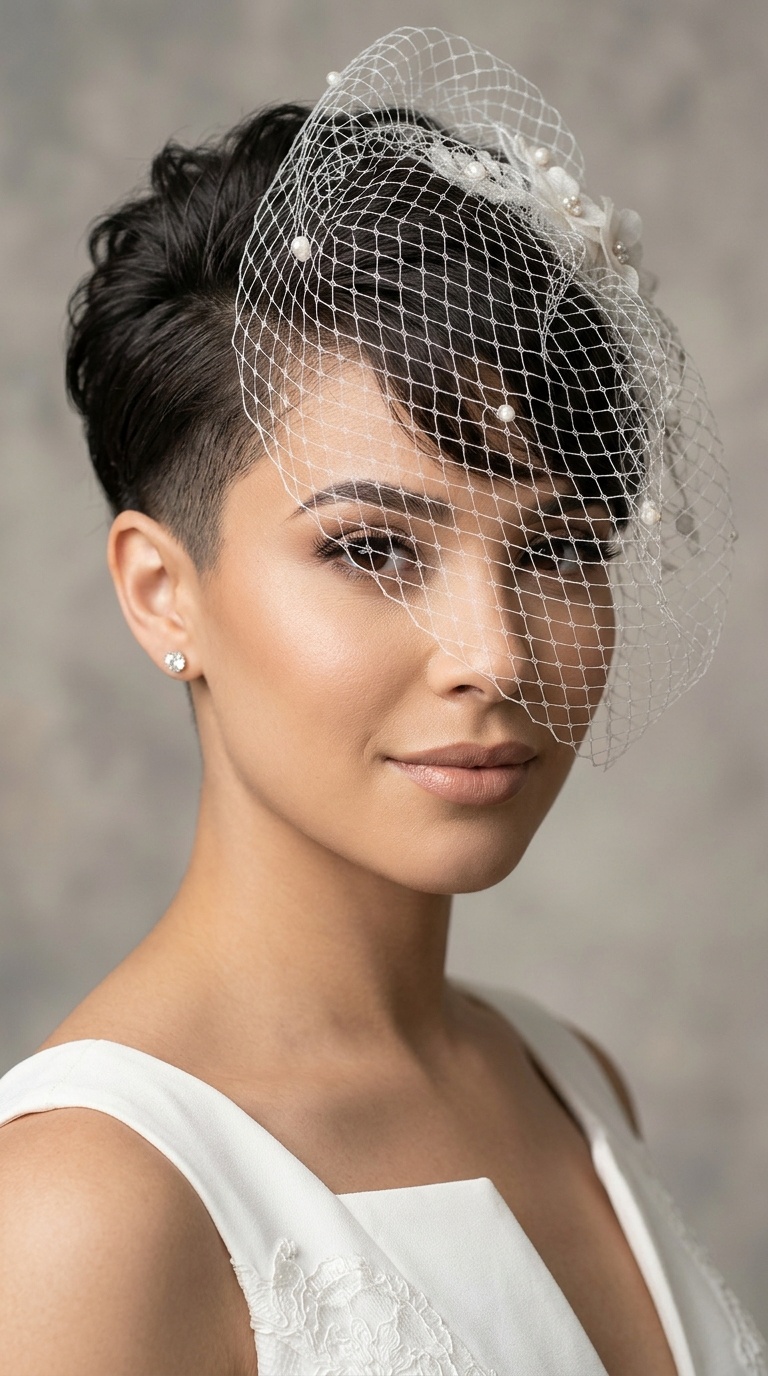 Undercut Elegance with Statement Veil