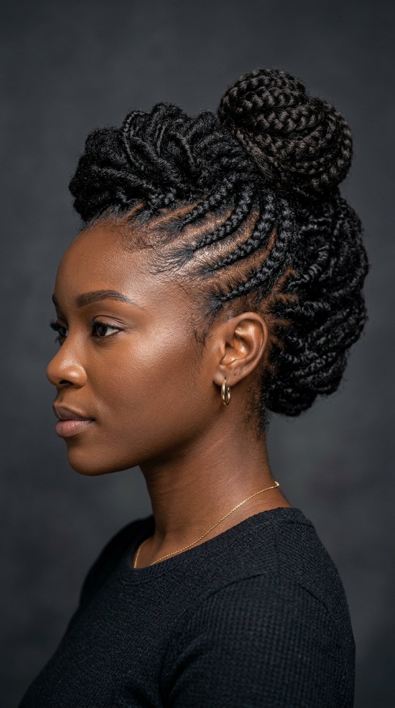 Updo Mohawk with Braided Bun